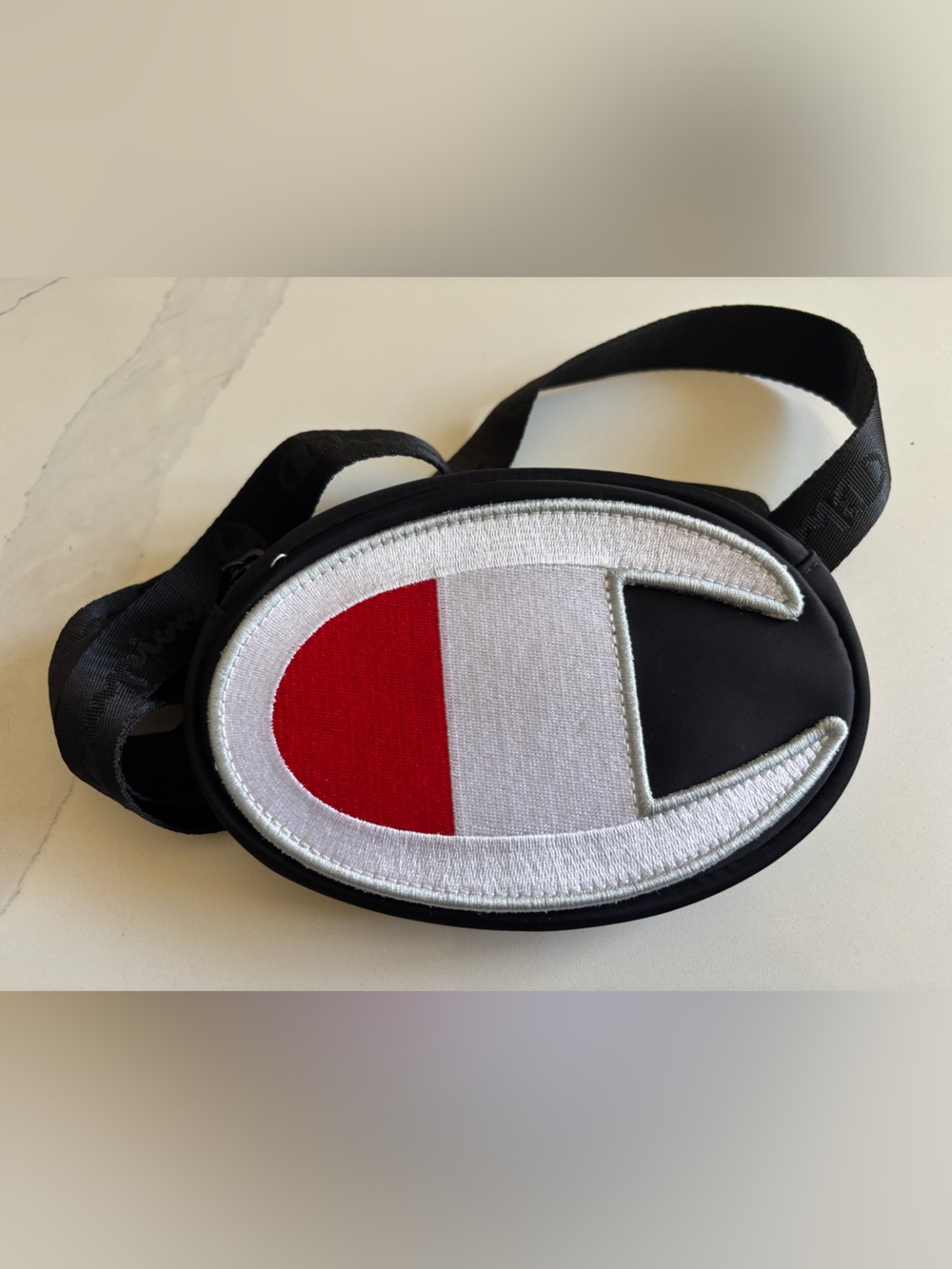 Champion Black Waist Bag with Red & White Logo Patch